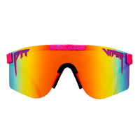 Pit Viper The Radical Double Wide Pink w Blue Splatter / Orange Yellow Red Revo Polarised Lenses