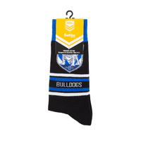 Foot-ies NRL Canterbury Bulldogs Organic Cotton Socks Stripes Black/Blue/White Size 8 to 13