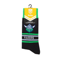 Foot-ies NRL Canberra Raiders Organic Cotton Socks Stripes Black/Green/Grey Size 8 to 13