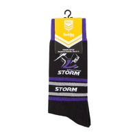 Foot-ies NRL Melbourne Storm Organic Cotton Socks Stripes Black/Purple/Grey Size 8 to 13