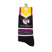 Foot-ies NRL Manly Sea Eagles Organic Cotton Socks Stripes Black/Maroon/White Size 8 to 13