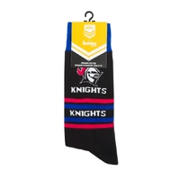 Foot-ies NRL Newcastle Knights Organic Cotton Socks Stripes Black/Blue/Red Size 8 to 13