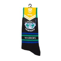 Foot-ies NRL New Zealand Warriors Organic Cotton Socks Stripes Black/Blue/Green Size 8 to 13