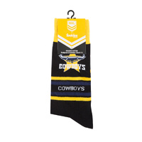 Foot-ies NRL North Queensland Cowboys Organic Cotton Socks Stripes Black/Yellow/Navy Size 8 to 13