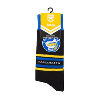 Foot-ies NRL Parramatta Eels Organic Cotton Socks Stripes Black/Blue/Yellow Size 8 to 13