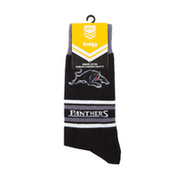 Foot-ies NRL Penrith Panthers Organic Cotton Socks Stripes Black/Grey/White Size 8 to 13