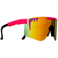 Pit Viper The Radical Double Wide Pink w Blue Splatter / Orange Yellow Red Revo Polarised Lenses