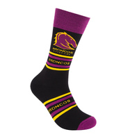 Foot-ies NRL Brisbane Broncos Organic Cotton Socks Stripes Black/Maroon/Yellow Size 8 to 13