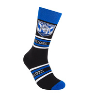 Foot-ies NRL Canterbury Bulldogs Organic Cotton Socks Stripes Black/Blue/White Size 8 to 13