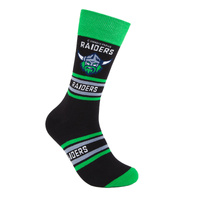 Foot-ies NRL Canberra Raiders Organic Cotton Socks Stripes Black/Green/Grey Size 8 to 13