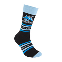 Foot-ies NRL Cronulla Sutherland Sharks Organic Cotton Socks Stripes Black/Blue Size 8 to 13