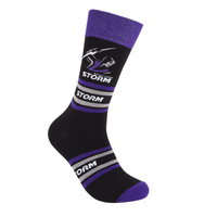 Foot-ies NRL Melbourne Storm Organic Cotton Socks Stripes Black/Purple/Grey Size 8 to 13