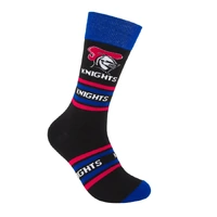 Foot-ies NRL Newcastle Knights Organic Cotton Socks Stripes Black/Blue/Red Size 8 to 13