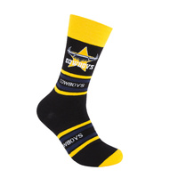 Foot-ies NRL North Queensland Cowboys Organic Cotton Socks Stripes Black/Yellow/Navy Size 8 to 13