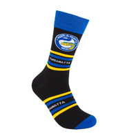 Foot-ies NRL Parramatta Eels Organic Cotton Socks Stripes Black/Blue/Yellow Size 8 to 13