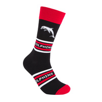 Foot-ies NRL The Dolphins Organic Cotton Socks Stripes Black/Red/White Size 8 to 13