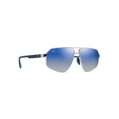 Maui Jim Keawawa DBS620-17 Shiny Silver w Dark Blue / Dual Mirror Blue to Silver Polarised Lenses