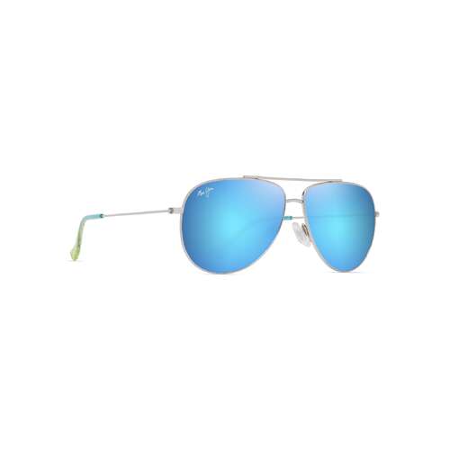 Maui Jim Hauoli B665-17B Shiny Silver w Blue & Green / Blue Hawaii Polarised Lenses