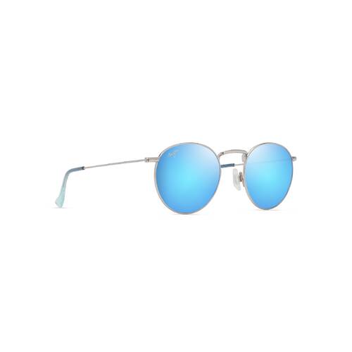 Maui Jim Pukaua B667-17B Shiny Silver w Blue & Green / Blue Hawaii Polarised Lenses