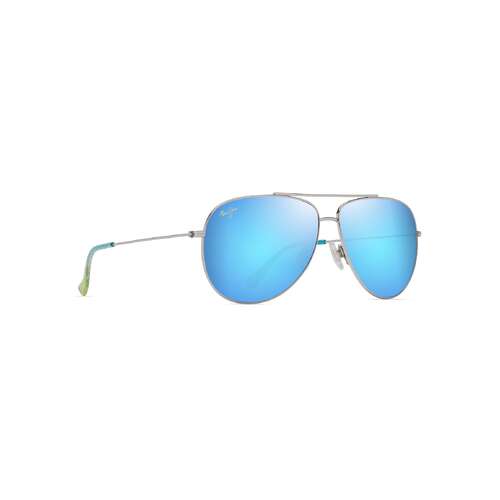 Maui Jim Hauoli XL B674-17B Shiny Silver w Blue & Green / Blue Hawaii Polarised Lenses