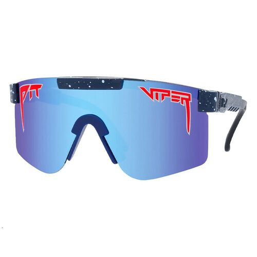 Pit Viper The Basketball Team Single Wide Navy and Red / Blue Mirror Polarised Lenses
