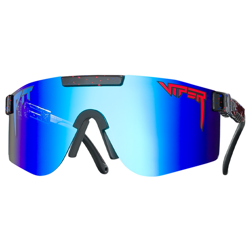 Pit Viper The Absolute Liberty Double Wide Black Blue w Red Splatter / Blue Revo Polarised Lenses