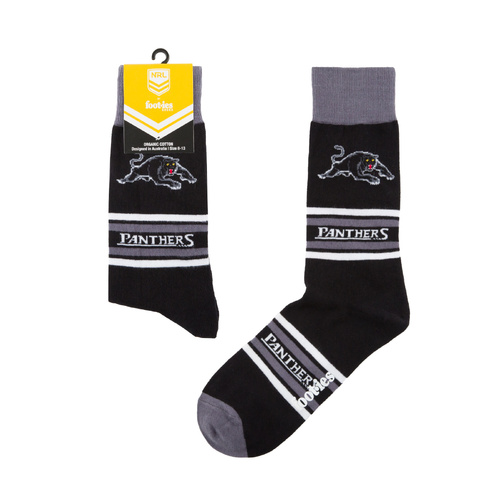 Foot-ies NRL Penrith Panthers Organic Cotton Socks Stripes Black/Grey/White Size 8 to 13