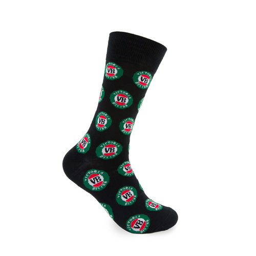 Foot-ies Victoria Bitter Organic Cotton Socks VB Logo Black/Green Size 8 to 13