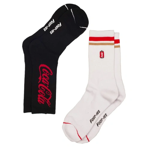 Foot-ies Coca-Cola 2 Pack Sneaker Socks Coke Can Black & White Size 8 to 13