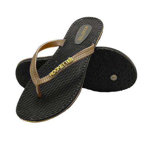 Rockettes Platinum Weave Thongs Black & Gold Available In A Variety Of Sizes