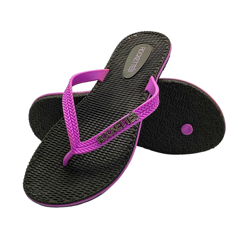 Rockettes Platinum Weave Thongs Black & Mauve Available In A Variety Of Sizes