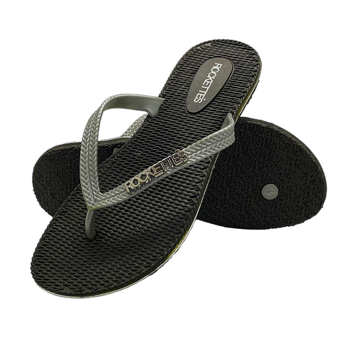 Rockettes Platinum Weave Thongs Black & Silver Available In A Variety Of Sizes